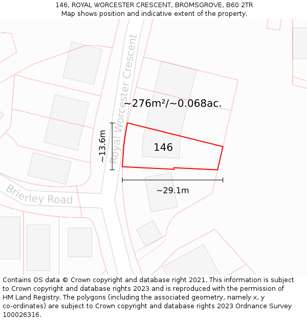 146, ROYAL WORCESTER CRESCENT, BROMSGROVE, B60 2TR: Plot and title map