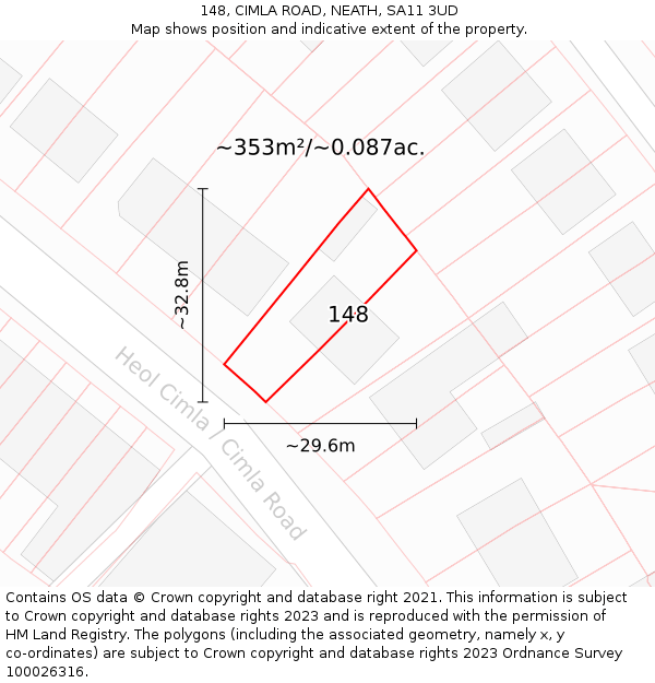 148, CIMLA ROAD, NEATH, SA11 3UD: Plot and title map