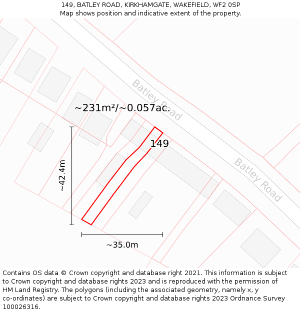 149, BATLEY ROAD, KIRKHAMGATE, WAKEFIELD, WF2 0SP: Plot and title map