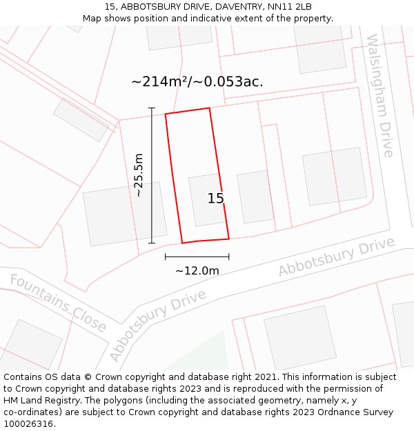 15, ABBOTSBURY DRIVE, DAVENTRY, NN11 2LB: Plot and title map