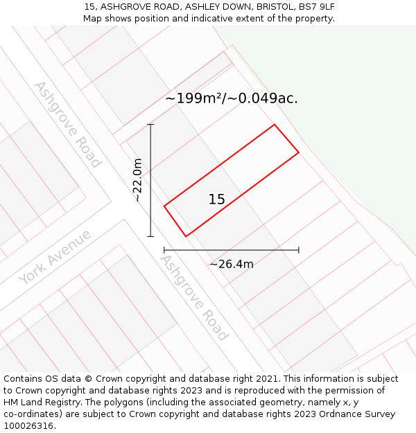 15, ASHGROVE ROAD, ASHLEY DOWN, BRISTOL, BS7 9LF: Plot and title map