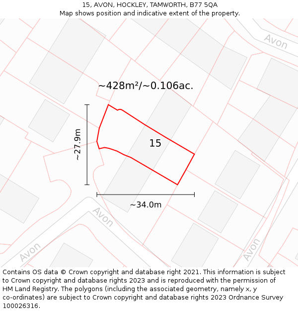 15, AVON, HOCKLEY, TAMWORTH, B77 5QA: Plot and title map