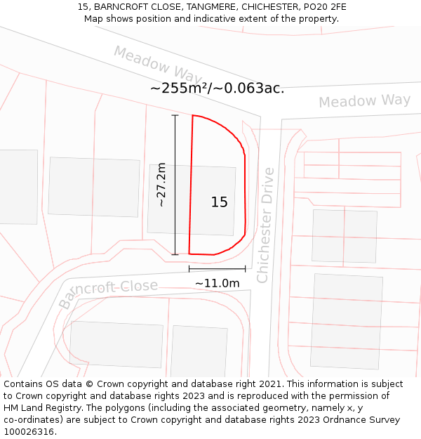 15, BARNCROFT CLOSE, TANGMERE, CHICHESTER, PO20 2FE: Plot and title map