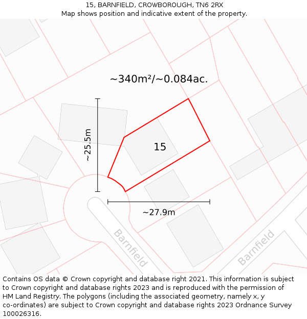15, BARNFIELD, CROWBOROUGH, TN6 2RX: Plot and title map