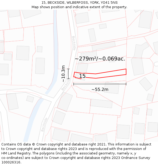 15, BECKSIDE, WILBERFOSS, YORK, YO41 5NS: Plot and title map