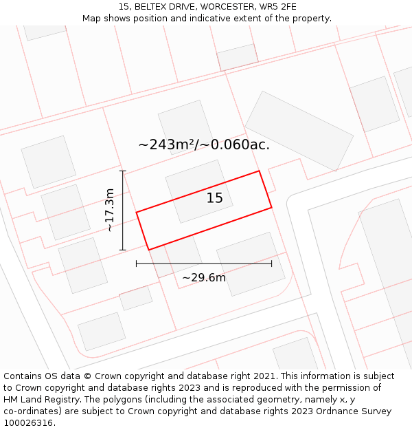 15, BELTEX DRIVE, WORCESTER, WR5 2FE: Plot and title map