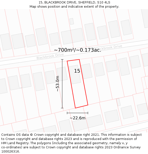 15, BLACKBROOK DRIVE, SHEFFIELD, S10 4LS: Plot and title map