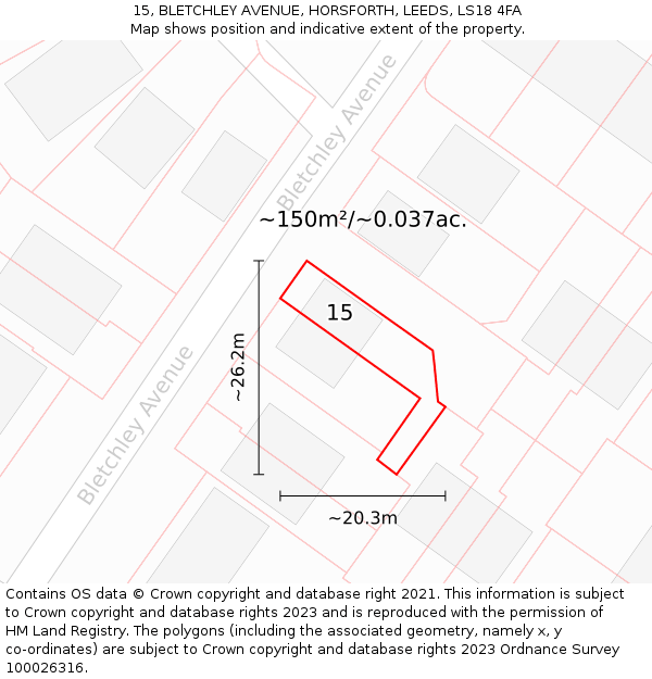 15, BLETCHLEY AVENUE, HORSFORTH, LEEDS, LS18 4FA: Plot and title map