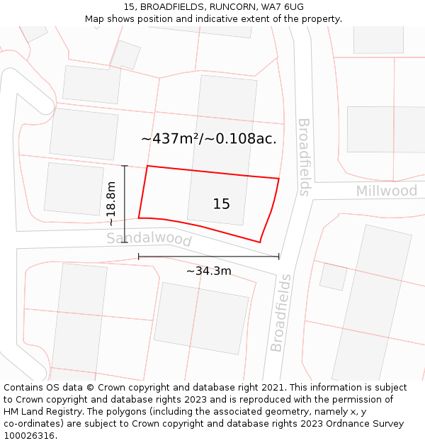 15, BROADFIELDS, RUNCORN, WA7 6UG: Plot and title map
