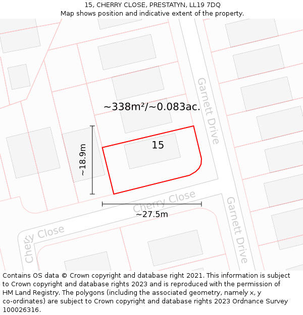 15, CHERRY CLOSE, PRESTATYN, LL19 7DQ: Plot and title map