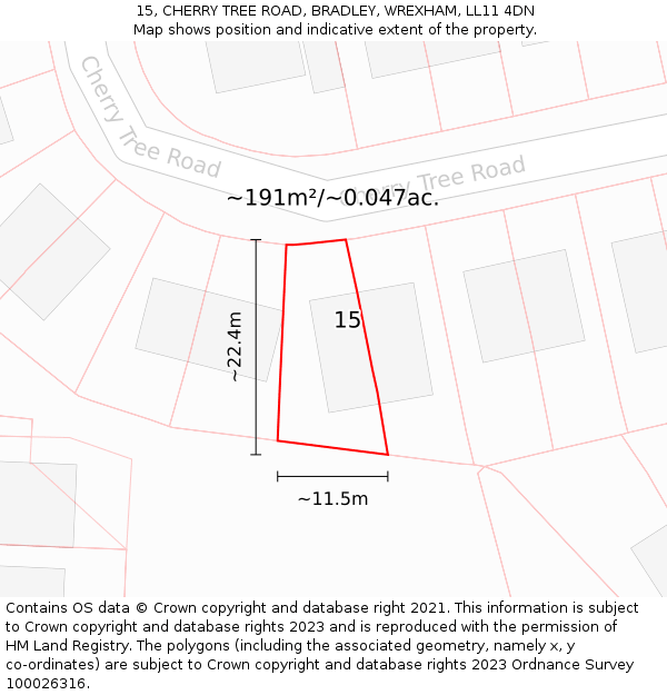 15, CHERRY TREE ROAD, BRADLEY, WREXHAM, LL11 4DN: Plot and title map