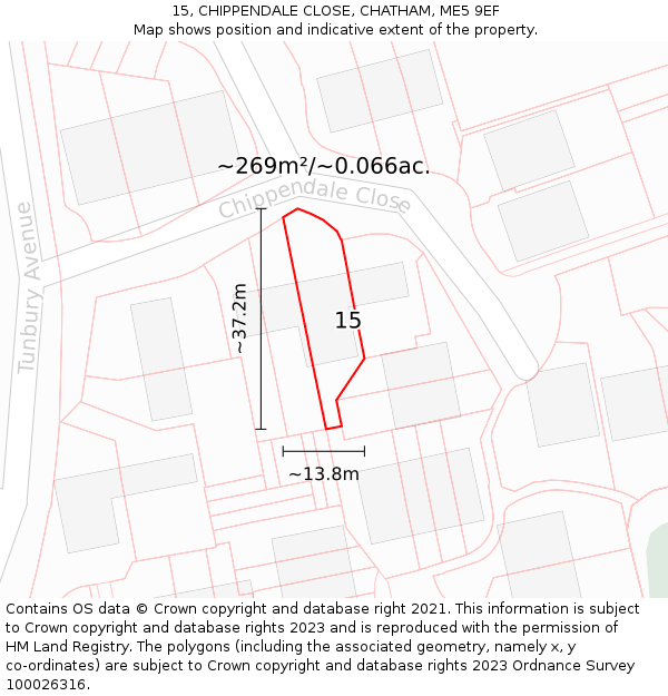 15, CHIPPENDALE CLOSE, CHATHAM, ME5 9EF: Plot and title map