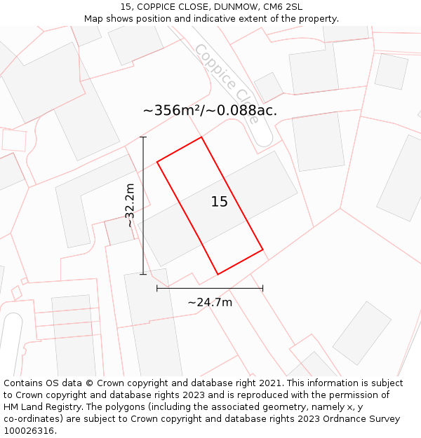 15, COPPICE CLOSE, DUNMOW, CM6 2SL: Plot and title map