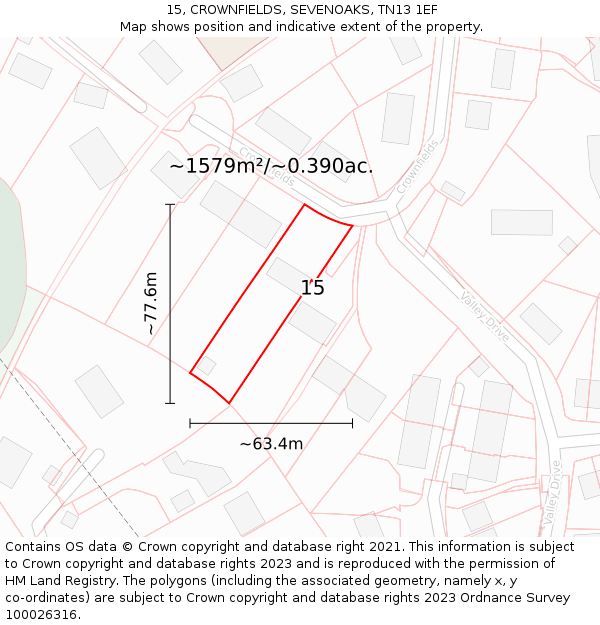 15, CROWNFIELDS, SEVENOAKS, TN13 1EF: Plot and title map