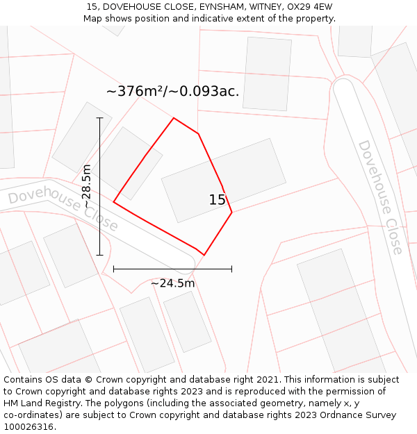 15, DOVEHOUSE CLOSE, EYNSHAM, WITNEY, OX29 4EW: Plot and title map