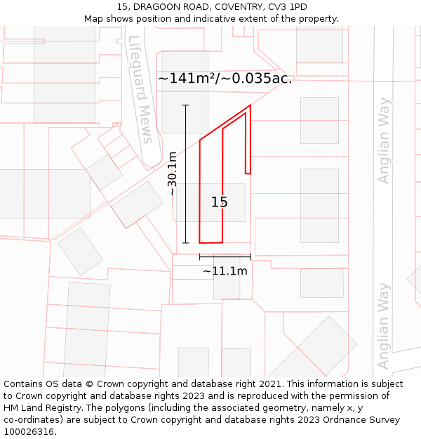 15, DRAGOON ROAD, COVENTRY, CV3 1PD: Plot and title map