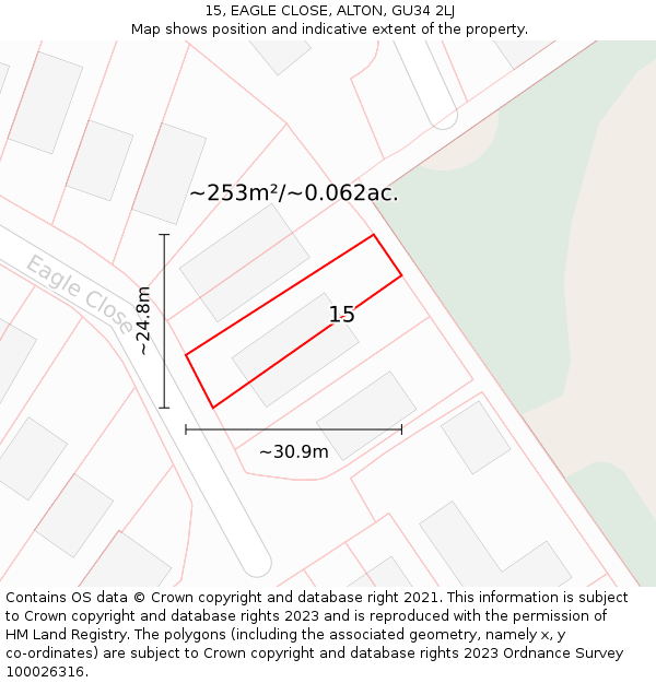 15, EAGLE CLOSE, ALTON, GU34 2LJ: Plot and title map