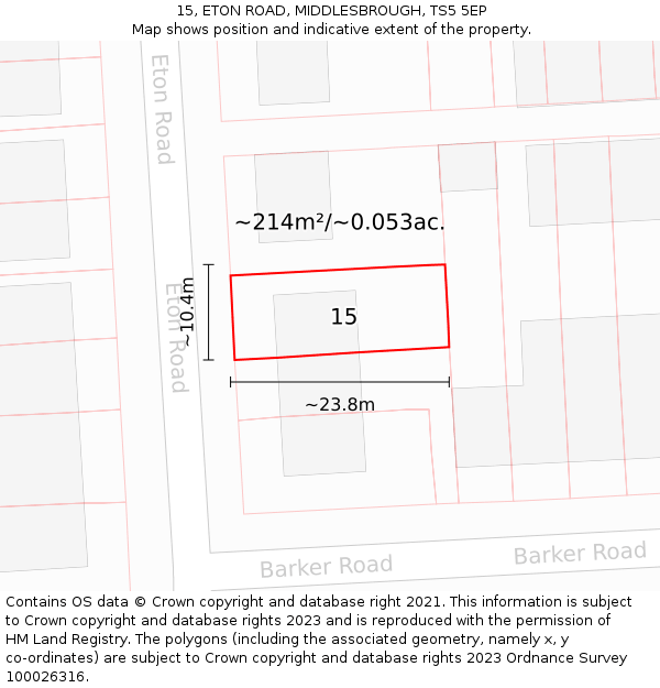 15, ETON ROAD, MIDDLESBROUGH, TS5 5EP: Plot and title map