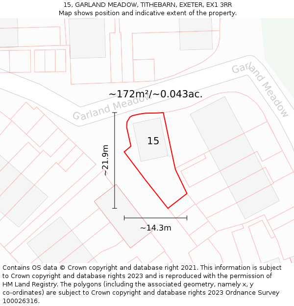 15, GARLAND MEADOW, TITHEBARN, EXETER, EX1 3RR: Plot and title map