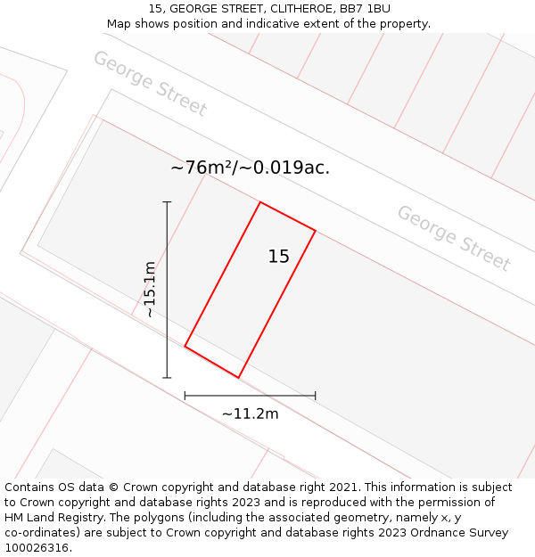 15, GEORGE STREET, CLITHEROE, BB7 1BU: Plot and title map