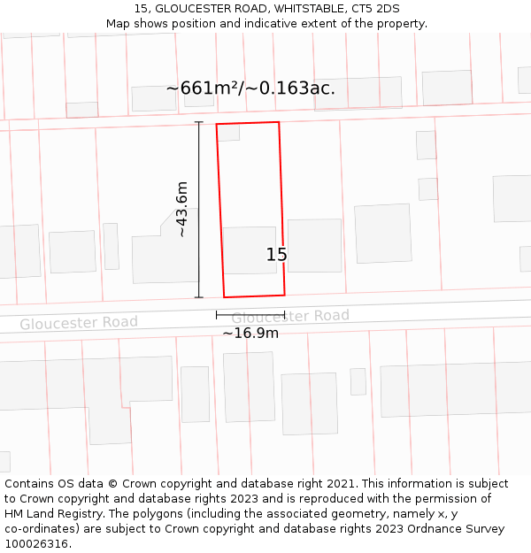 15, GLOUCESTER ROAD, WHITSTABLE, CT5 2DS: Plot and title map