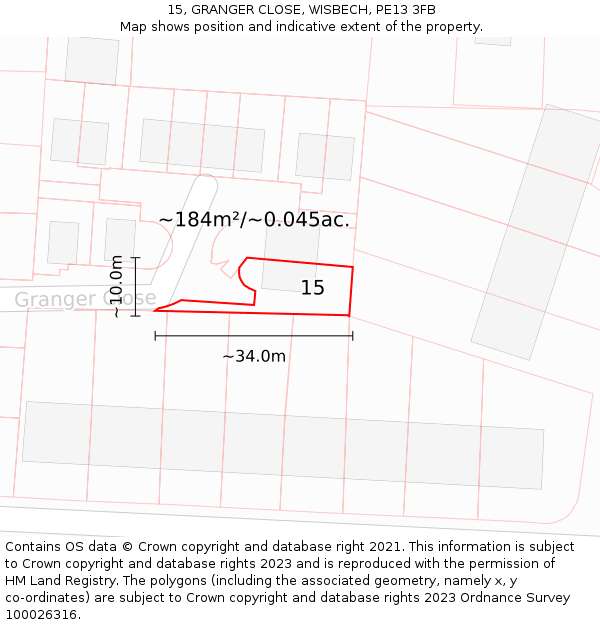 15, GRANGER CLOSE, WISBECH, PE13 3FB: Plot and title map