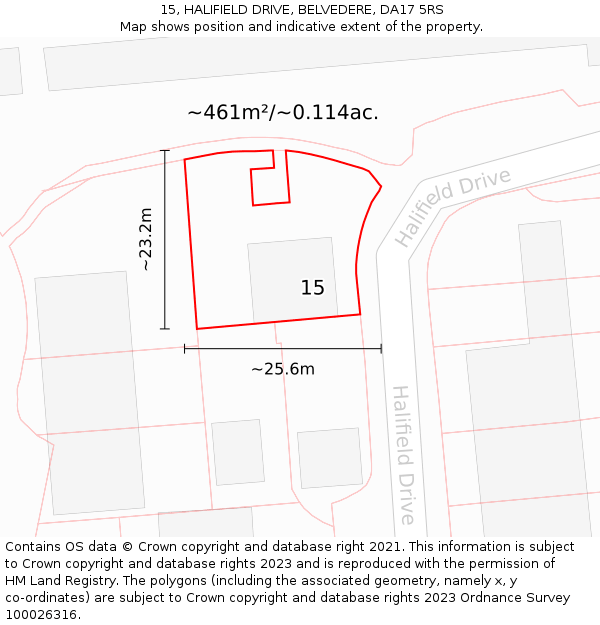 15, HALIFIELD DRIVE, BELVEDERE, DA17 5RS: Plot and title map