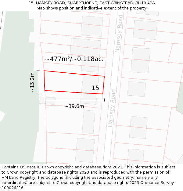 15, HAMSEY ROAD, SHARPTHORNE, EAST GRINSTEAD, RH19 4PA: Plot and title map