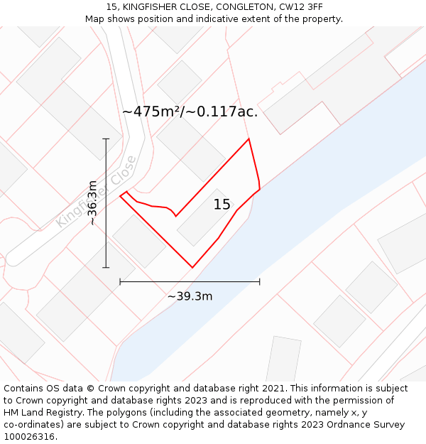 15, KINGFISHER CLOSE, CONGLETON, CW12 3FF: Plot and title map