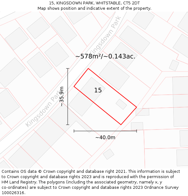 15, KINGSDOWN PARK, WHITSTABLE, CT5 2DT: Plot and title map