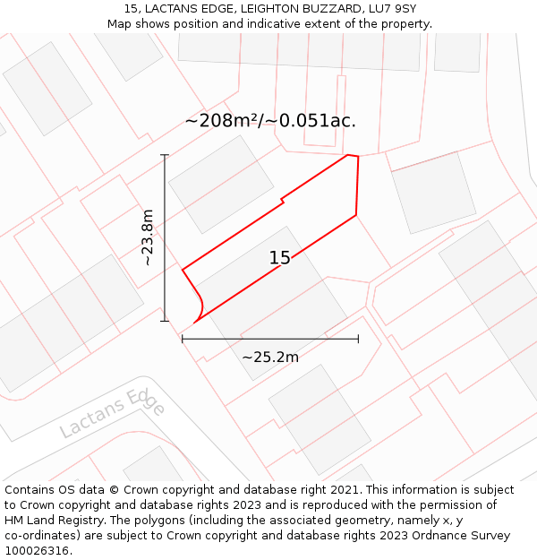 15, LACTANS EDGE, LEIGHTON BUZZARD, LU7 9SY: Plot and title map