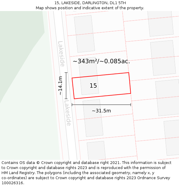 15, LAKESIDE, DARLINGTON, DL1 5TH: Plot and title map