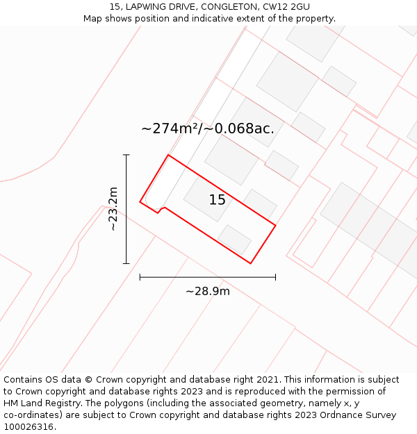 15, LAPWING DRIVE, CONGLETON, CW12 2GU: Plot and title map