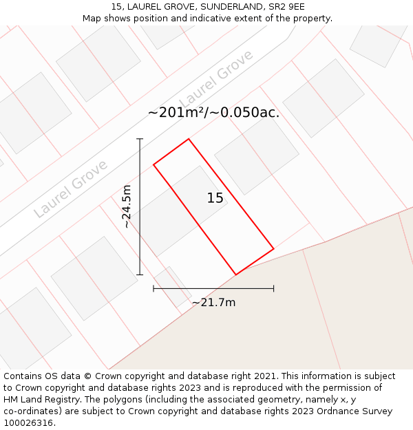 15, LAUREL GROVE, SUNDERLAND, SR2 9EE: Plot and title map
