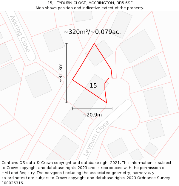 15, LEYBURN CLOSE, ACCRINGTON, BB5 6SE: Plot and title map