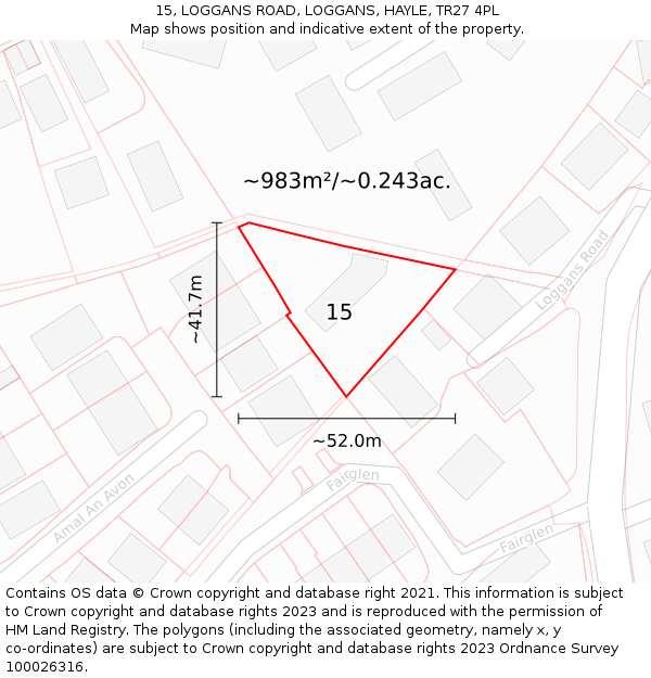15, LOGGANS ROAD, LOGGANS, HAYLE, TR27 4PL: Plot and title map