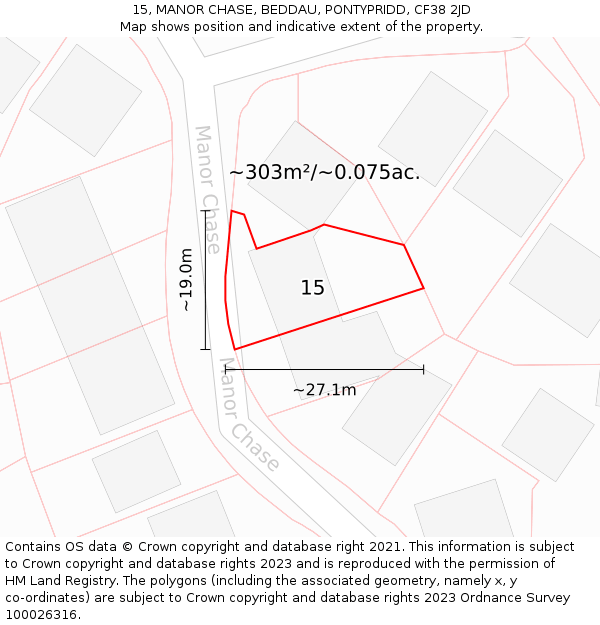 15, MANOR CHASE, BEDDAU, PONTYPRIDD, CF38 2JD: Plot and title map