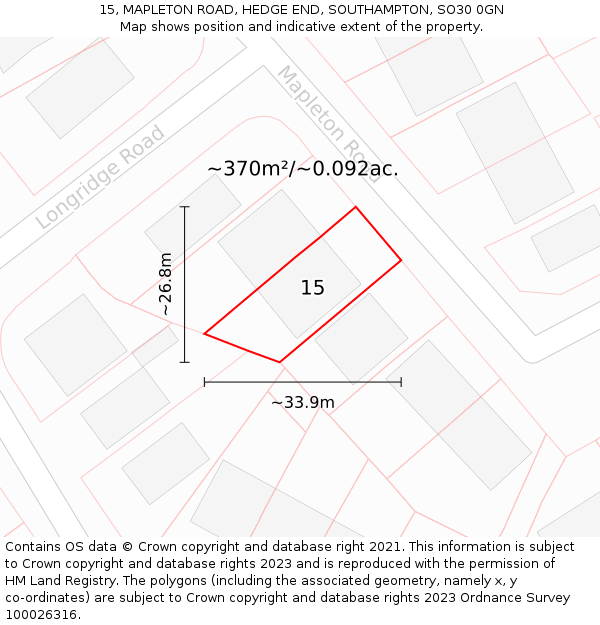 15, MAPLETON ROAD, HEDGE END, SOUTHAMPTON, SO30 0GN: Plot and title map