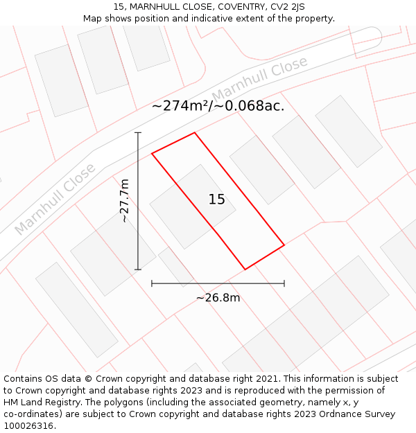 15, MARNHULL CLOSE, COVENTRY, CV2 2JS: Plot and title map