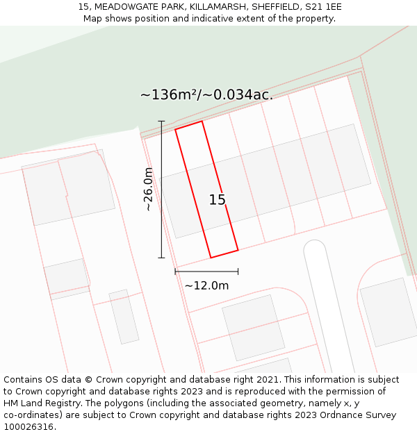 15, MEADOWGATE PARK, KILLAMARSH, SHEFFIELD, S21 1EE: Plot and title map