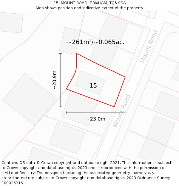 15, MOUNT ROAD, BRIXHAM, TQ5 9SA: Plot and title map