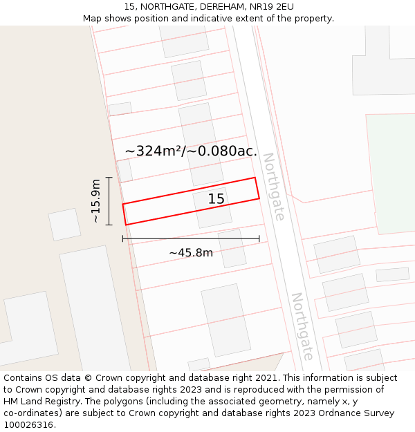 15, NORTHGATE, DEREHAM, NR19 2EU: Plot and title map