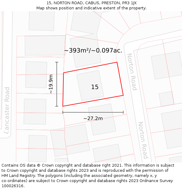 15, NORTON ROAD, CABUS, PRESTON, PR3 1JX: Plot and title map