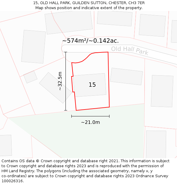 15, OLD HALL PARK, GUILDEN SUTTON, CHESTER, CH3 7ER: Plot and title map