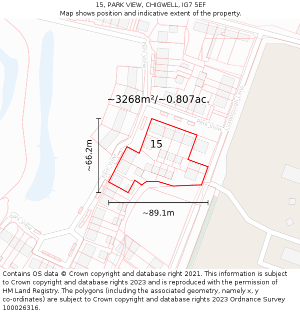 15, PARK VIEW, CHIGWELL, IG7 5EF: Plot and title map