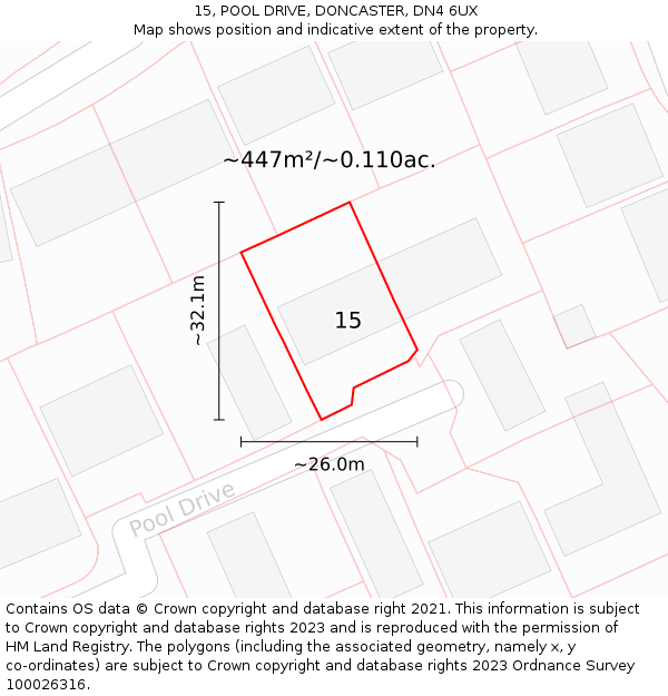 15, POOL DRIVE, DONCASTER, DN4 6UX: Plot and title map
