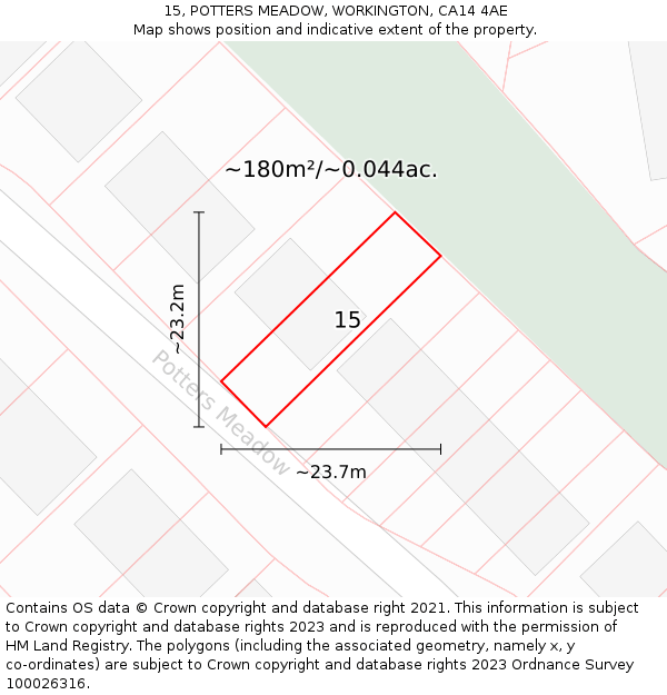 15, POTTERS MEADOW, WORKINGTON, CA14 4AE: Plot and title map