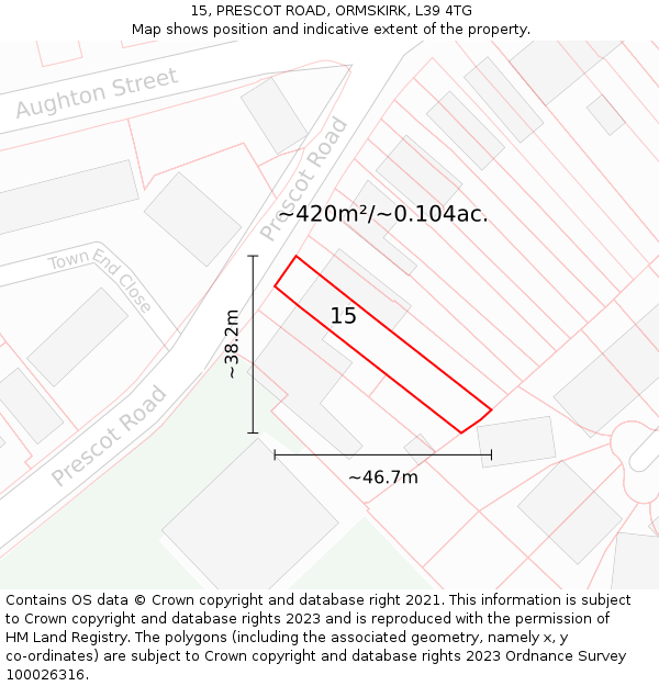 15, PRESCOT ROAD, ORMSKIRK, L39 4TG: Plot and title map