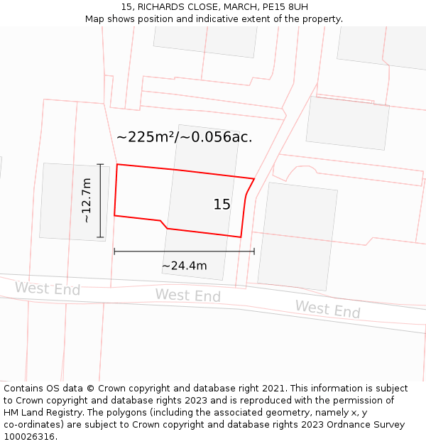 15, RICHARDS CLOSE, MARCH, PE15 8UH: Plot and title map