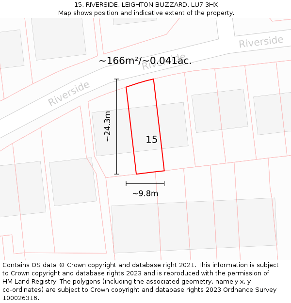 15, RIVERSIDE, LEIGHTON BUZZARD, LU7 3HX: Plot and title map